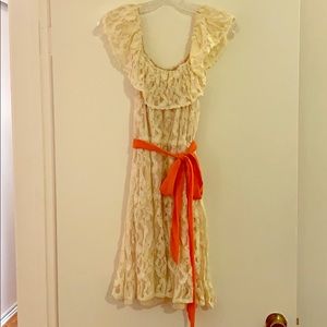 Lace Ruffle Dress in Cream